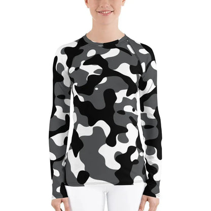 schwarz-grau-weiss-camouflage-damen-rash-guard-rash-guard-jlr-design-1 - JLR Design