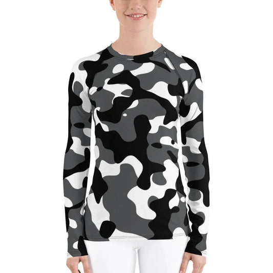 schwarz-grau-weiss-camouflage-damen-rash-guard-rash-guard-jlr-design-1 - JLR Design