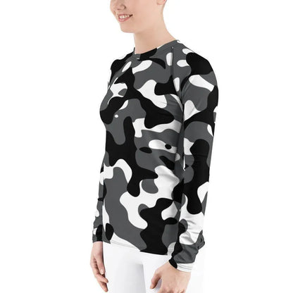 schwarz-grau-weiss-camouflage-damen-rash-guard-rash-guard-jlr-design-3 - JLR Design