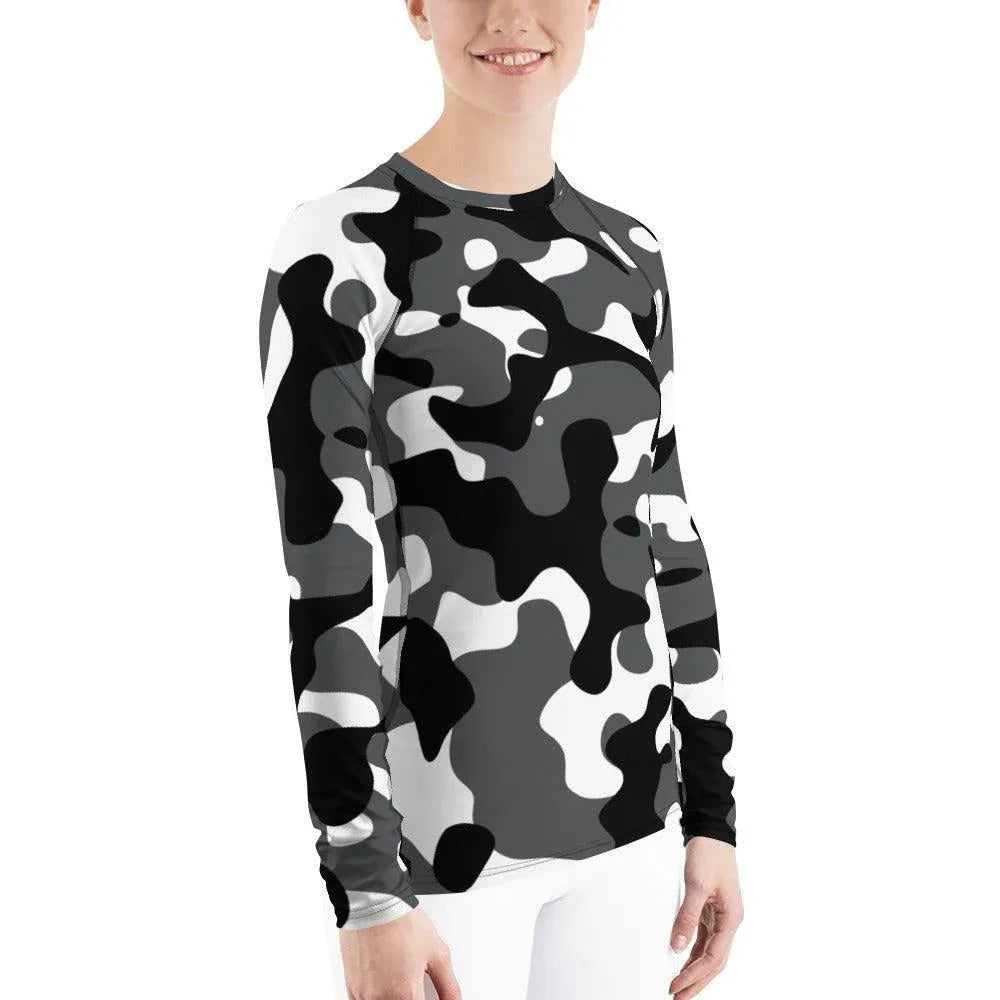 schwarz-grau-weiss-camouflage-damen-rash-guard-rash-guard-jlr-design-4 - JLR Design