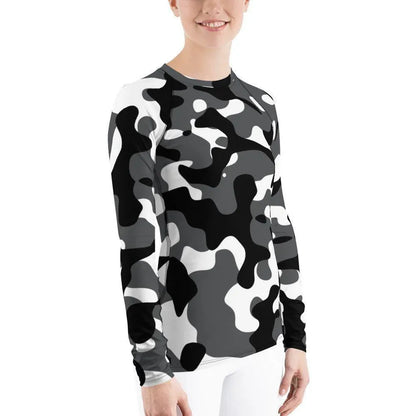 schwarz-grau-weiss-camouflage-damen-rash-guard-rash-guard-jlr-design-4 - JLR Design