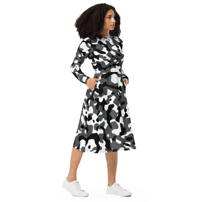 schwarz-grau-weiss-camouflage-langarmliges-midikleid-midikleid-jlr-design-4 - JLR Design