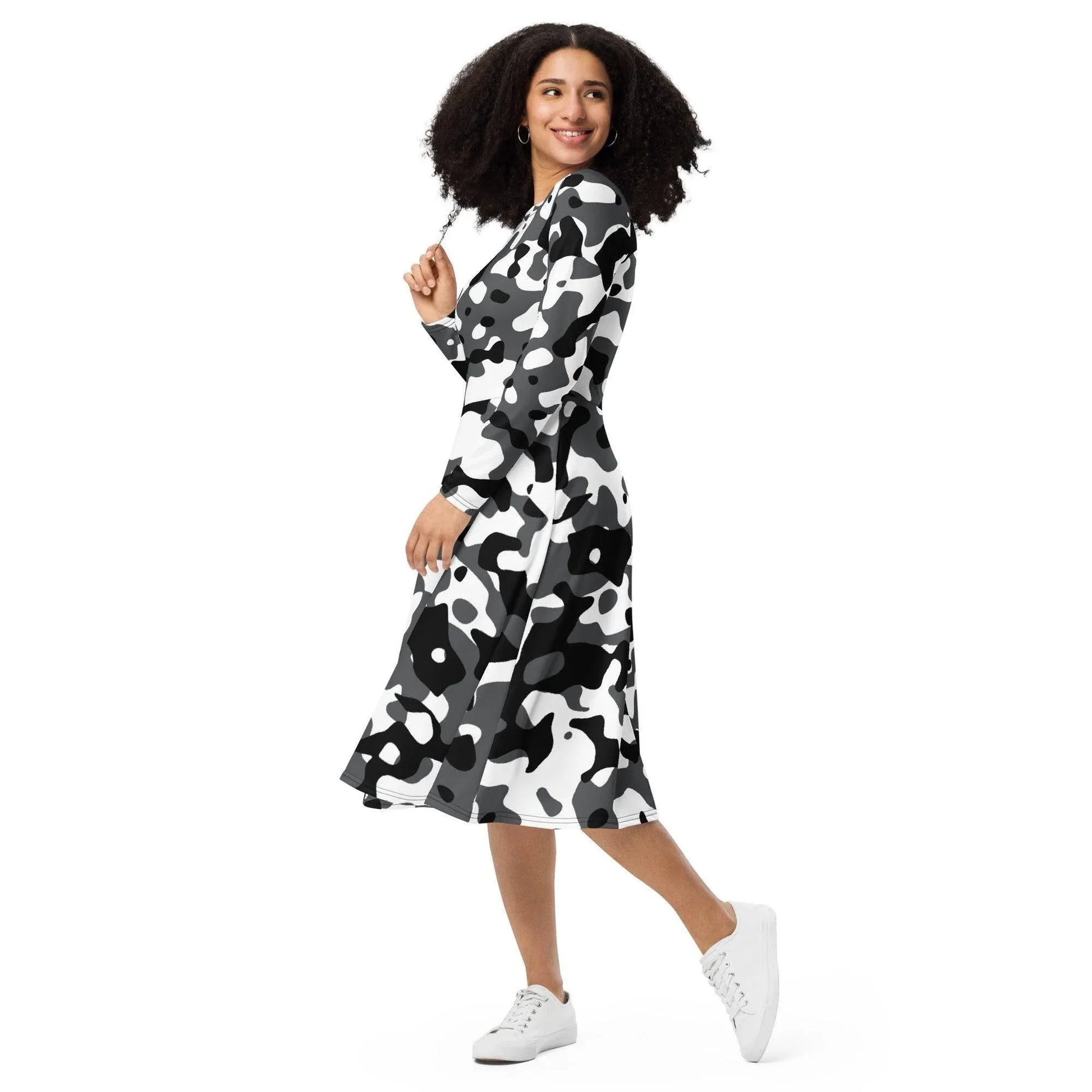 schwarz-grau-weiss-camouflage-langarmliges-midikleid-midikleid-jlr-design-6 - JLR Design