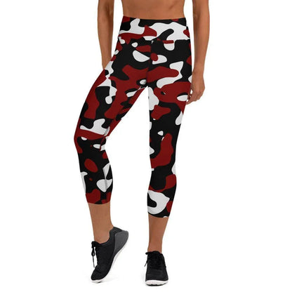 schwarz-rot-weiss-camouflage-damen-yoga-capri-leggings-yoga-capri-leggings-jlr-design-2 - JLR Design