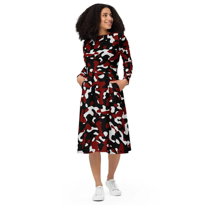 schwarz-rot-weiss-camouflage-langarmliges-midikleid-midikleid-jlr-design-2 - JLR Design