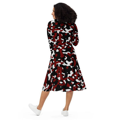 schwarz-rot-weiss-camouflage-langarmliges-midikleid-midikleid-jlr-design-3 - JLR Design