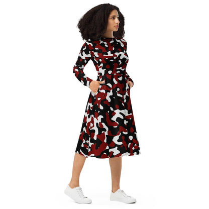 schwarz-rot-weiss-camouflage-langarmliges-midikleid-midikleid-jlr-design-4 - JLR Design