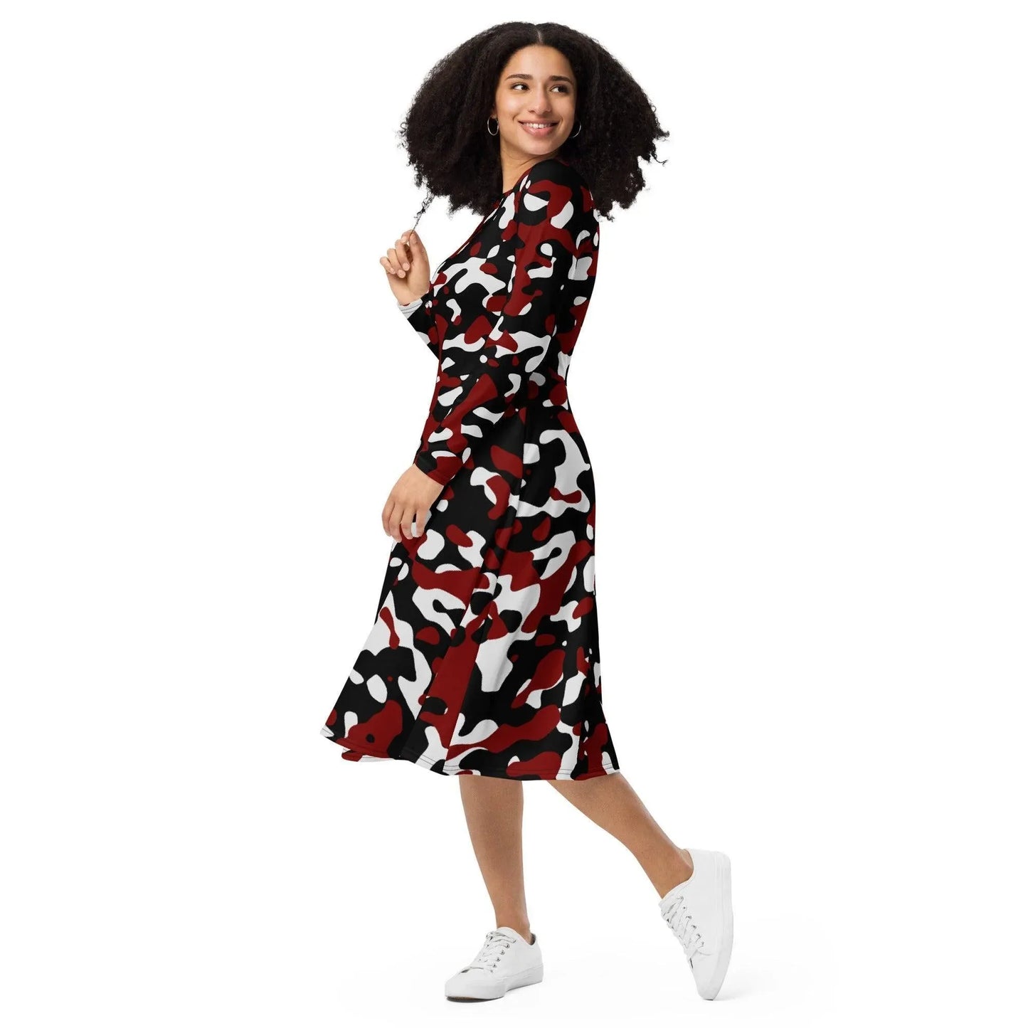 schwarz-rot-weiss-camouflage-langarmliges-midikleid-midikleid-jlr-design-5 - JLR Design