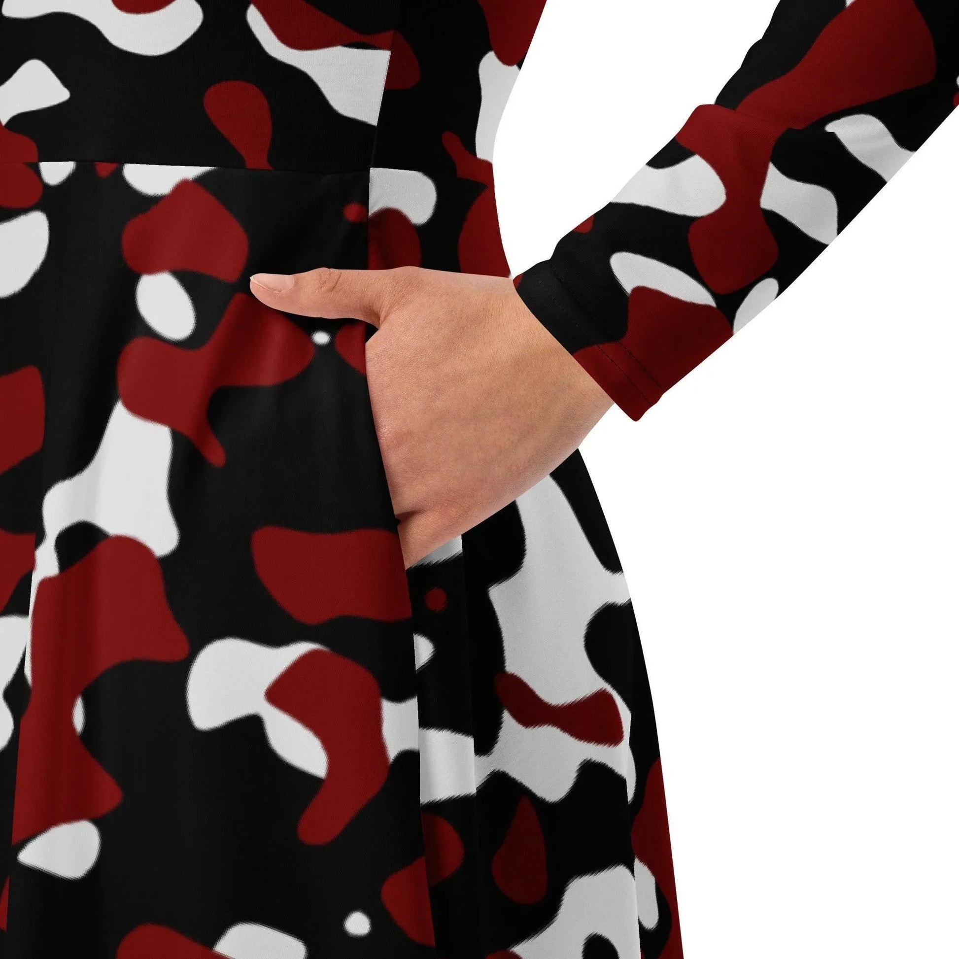 schwarz-rot-weiss-camouflage-langarmliges-midikleid-midikleid-jlr-design-6 - JLR Design