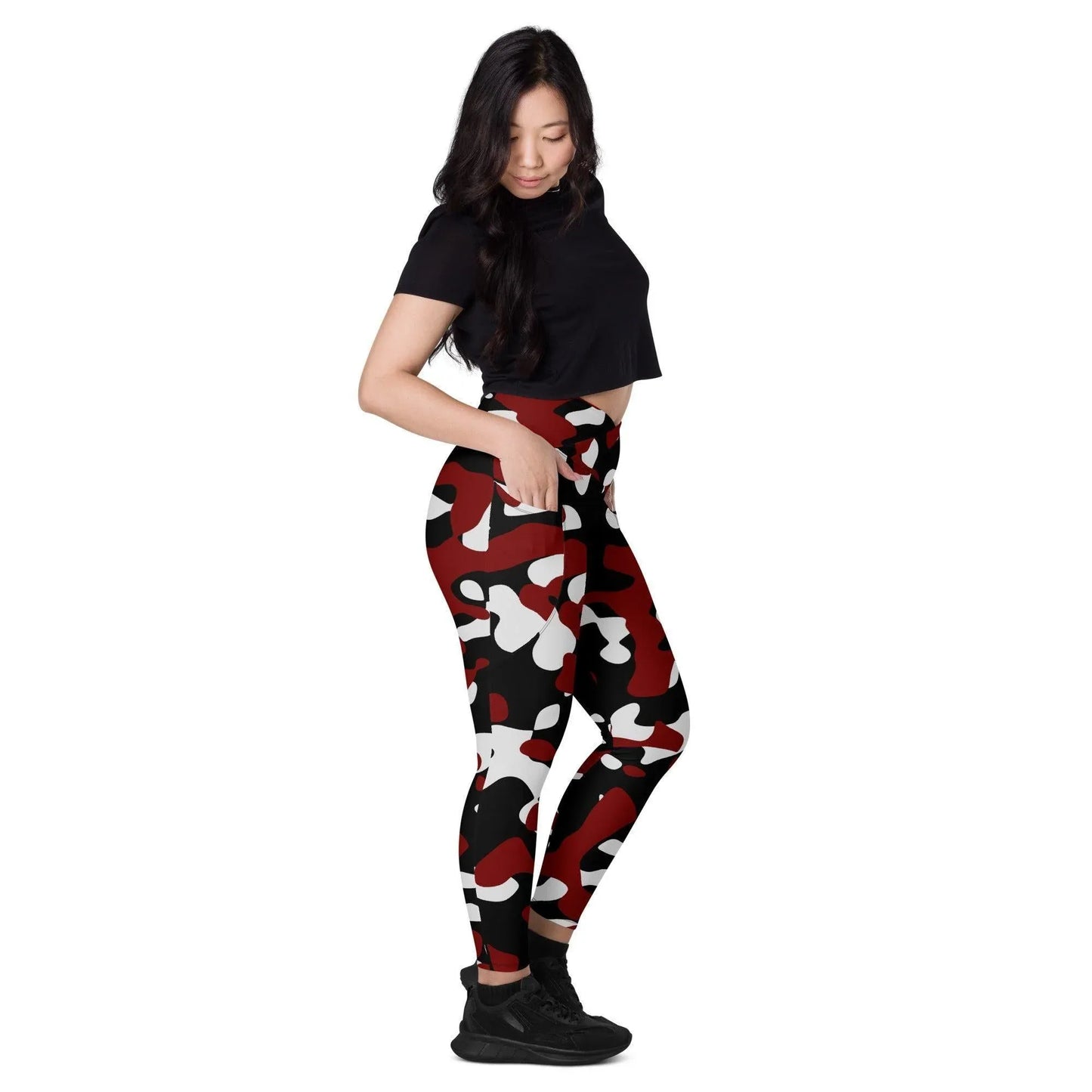 schwarz-rot-weiss-damen-v-bund-leggings-mit-taschen-v-bund-leggings-jlr-design-1 - JLR Design