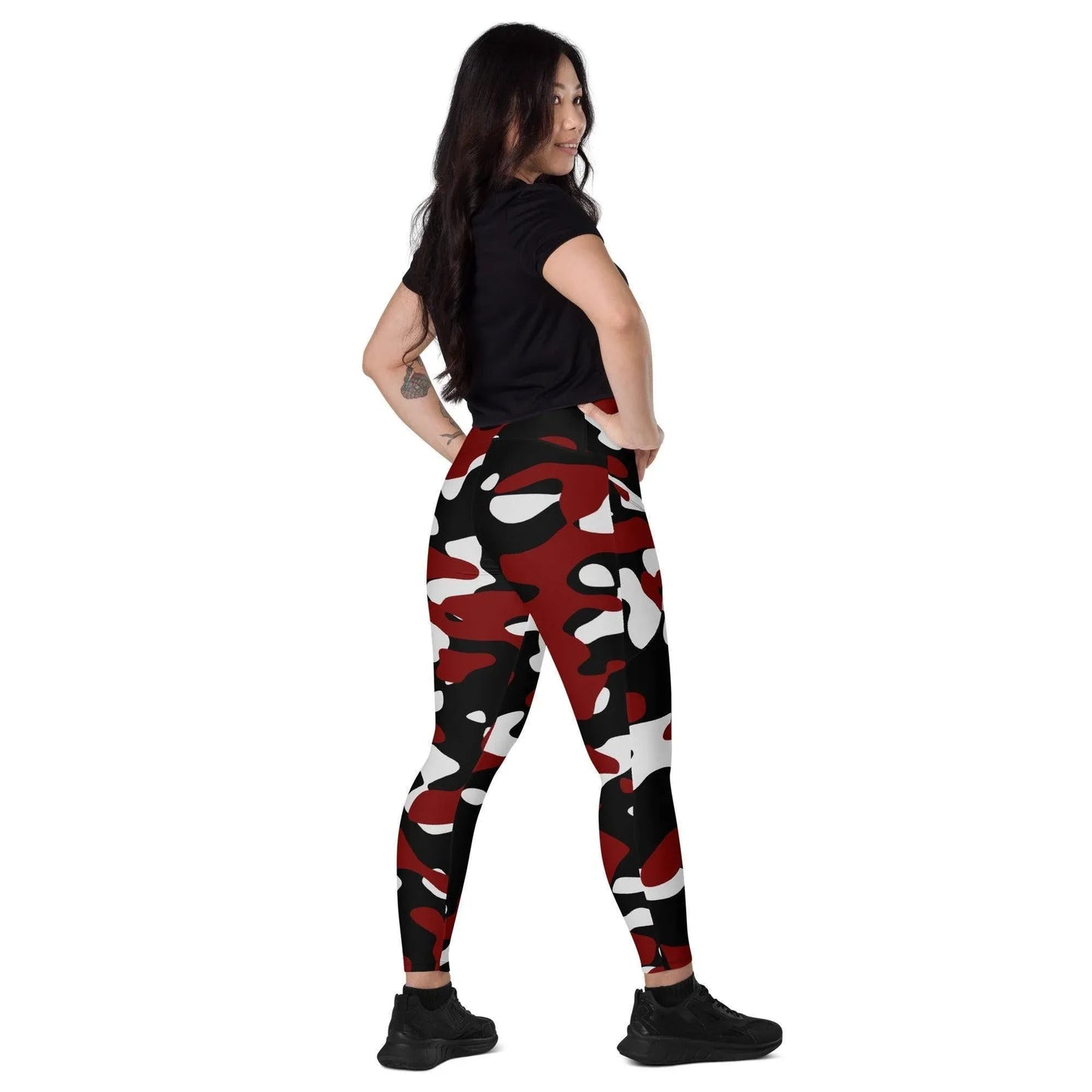 schwarz-rot-weiss-damen-v-bund-leggings-mit-taschen-v-bund-leggings-jlr-design-2 - JLR Design