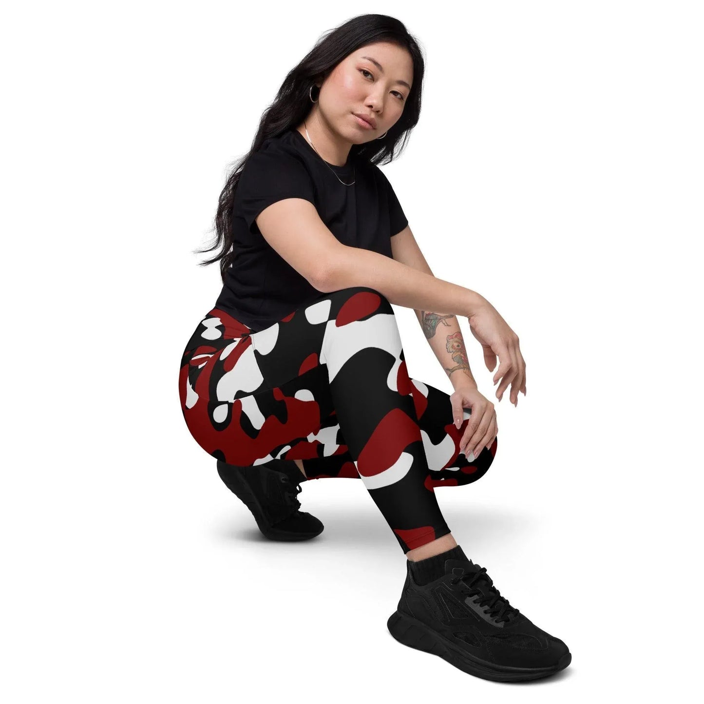 schwarz-rot-weiss-damen-v-bund-leggings-mit-taschen-v-bund-leggings-jlr-design-3 - JLR Design