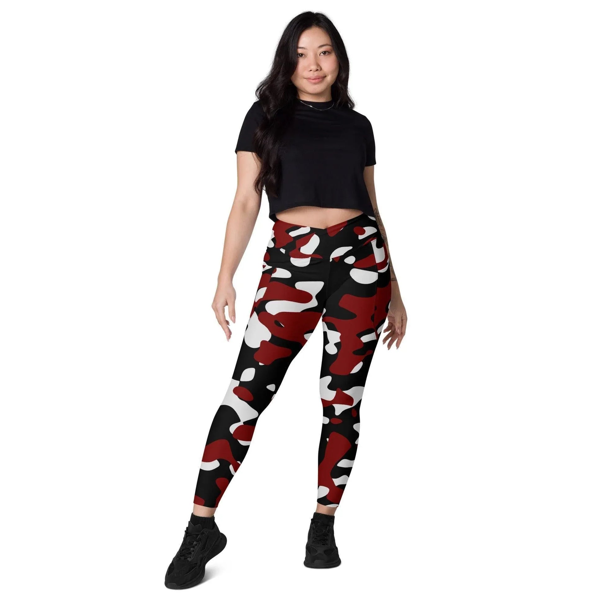 schwarz-rot-weiss-damen-v-bund-leggings-mit-taschen-v-bund-leggings-jlr-design-5 - JLR Design