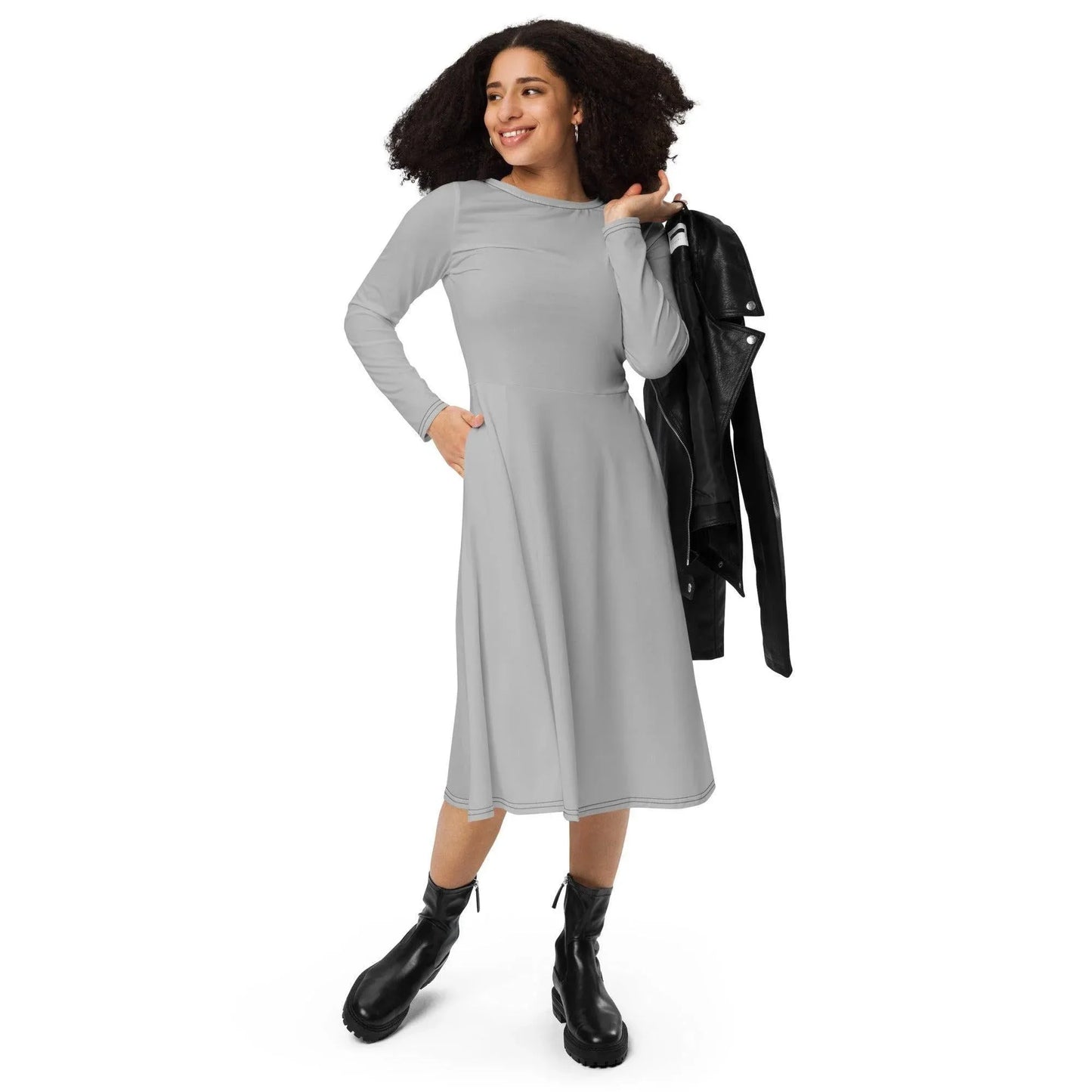 silbernes-langarmliges-midikleid-midikleid-jlr-design-1 - JLR Design